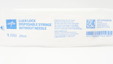Medline SYR120010 Luer Lock Disposable Syringe Without Ndle 20ml